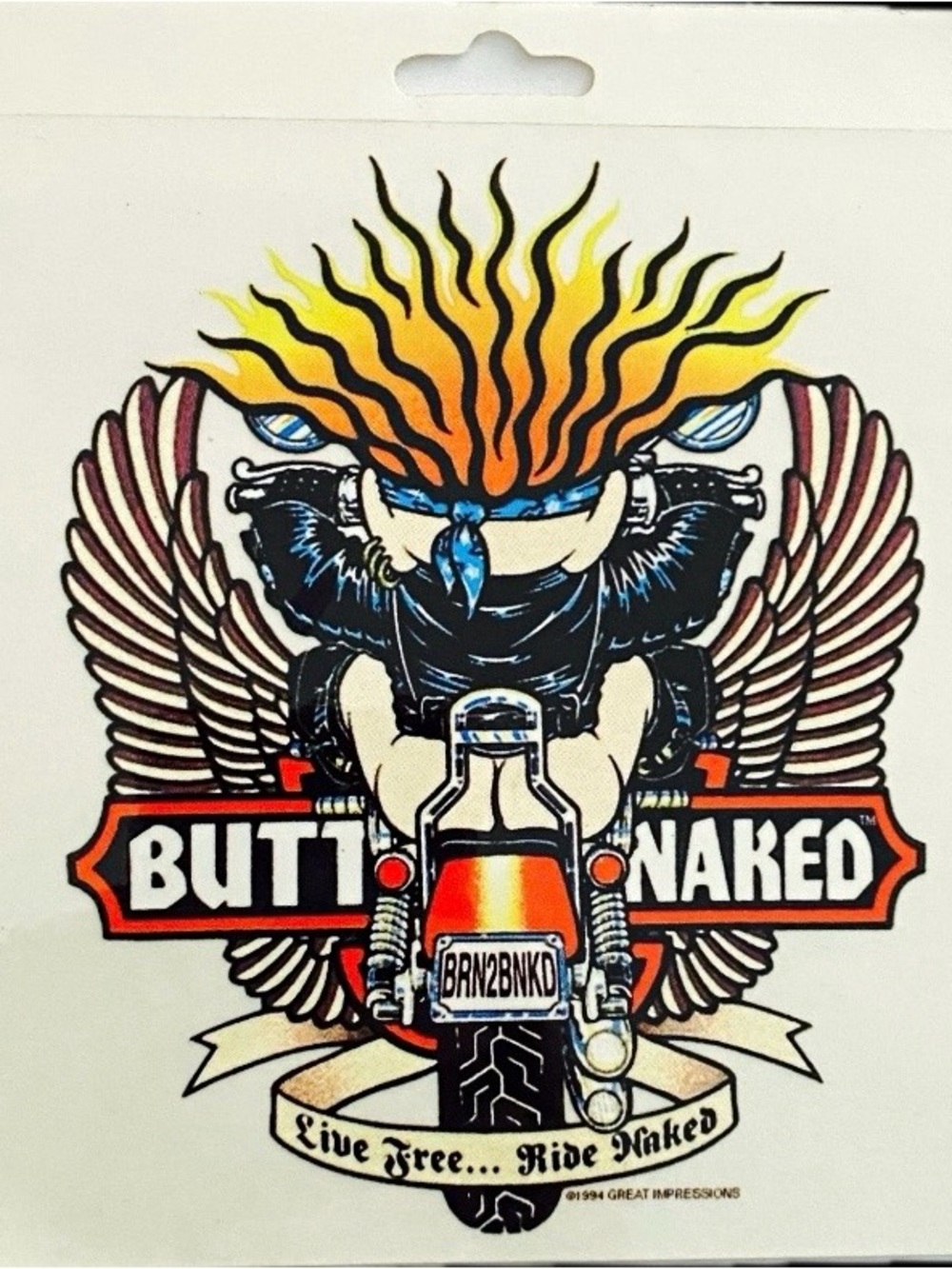 Vintage 1994 Butt Naked Motorcycle Troll Sticker Deadstock Great Impressions